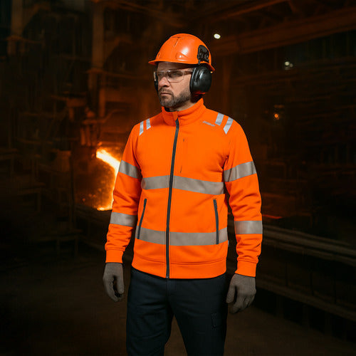 Hi-Vis Sweatshirt Zipper Jacket - Breathable with Zip Pockets & Reflective Trim-0
